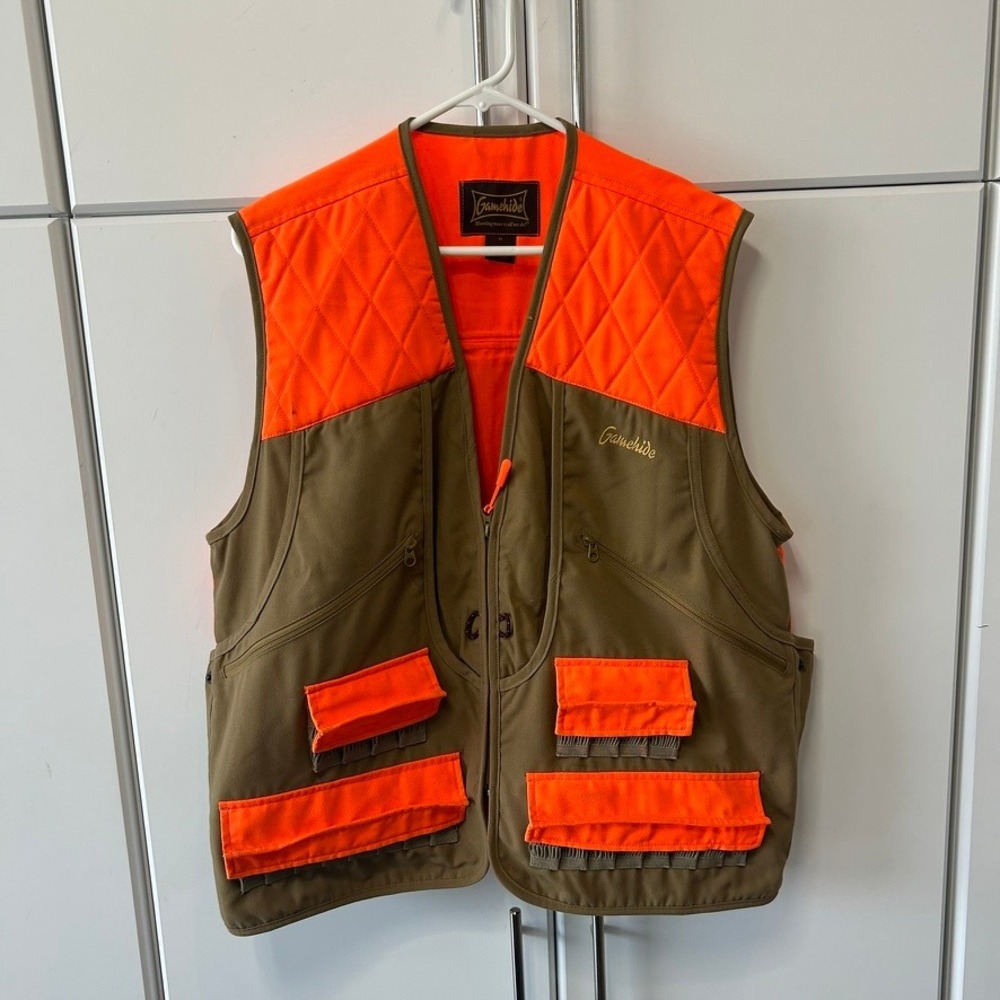 Gamehide Upland Hunting Vest Blaze Orange Olive Green Shell Loops Mens Medium